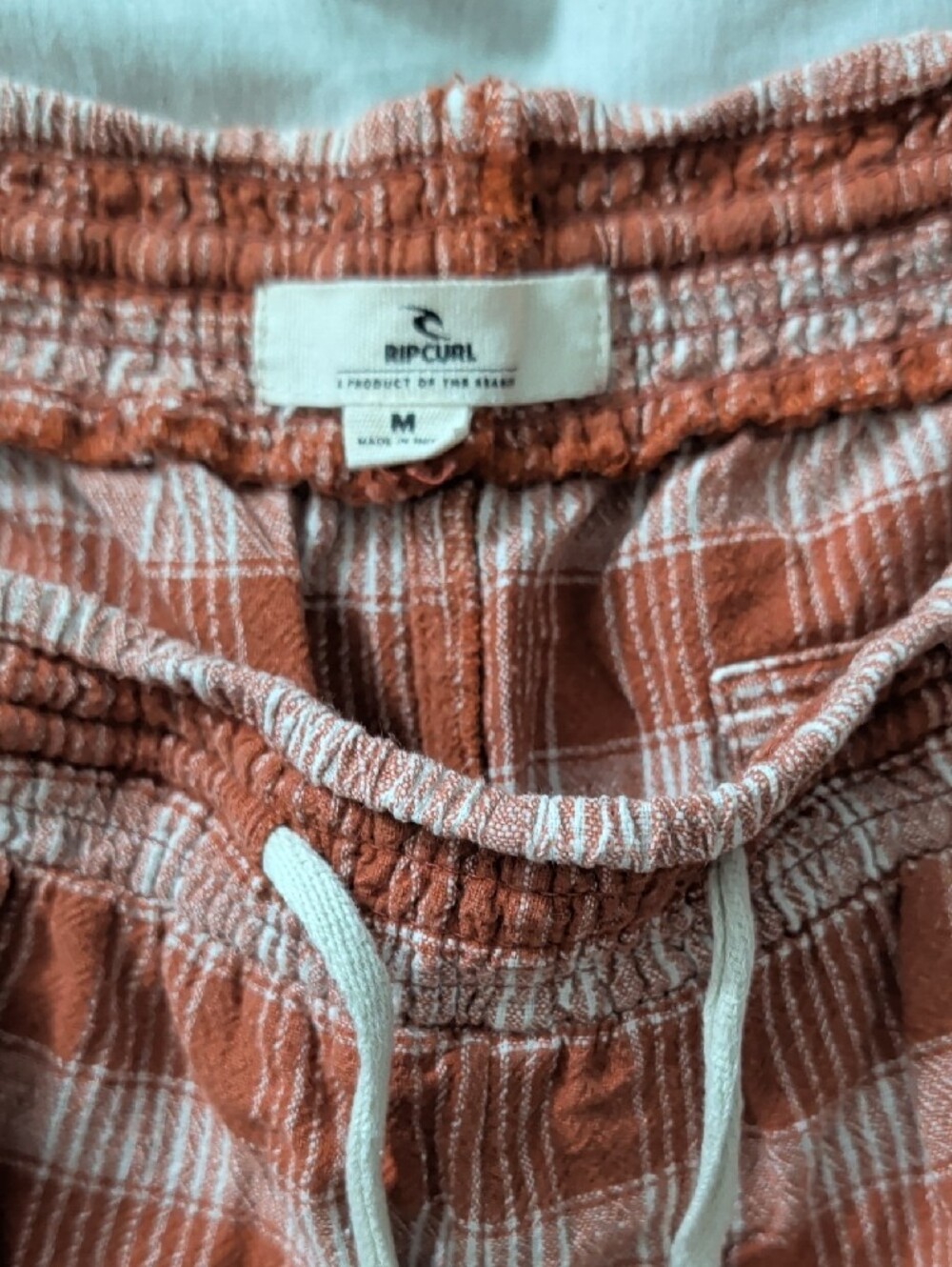 Rip Curl Rust and White Plaid Lounge Shorts - Picture 2 of 3